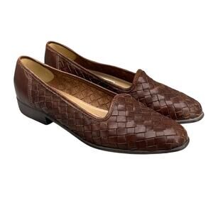 The Leather Collection 90s Brown Woven Leather Slip On Comfort Loafer Women 7.5